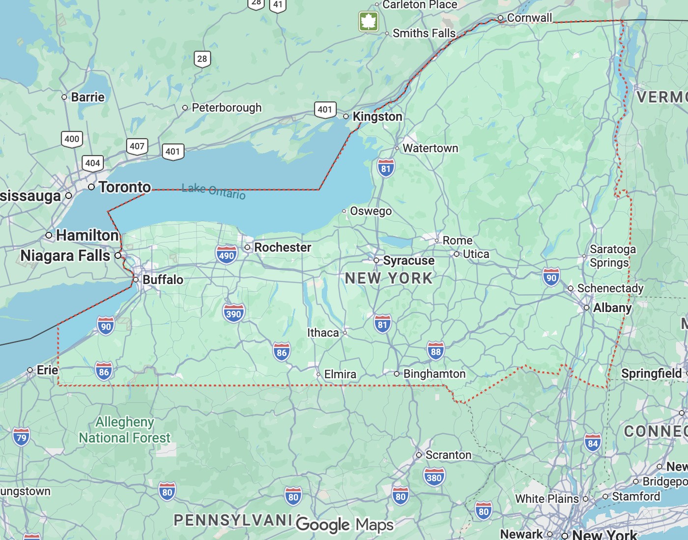 Map of the Greater Rochester and Finger Lakes service area